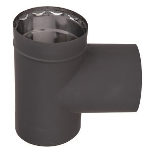 6" Ventis Double-Wall Black Stove Pipe 430 Inner Tee with Cap - VDB06T