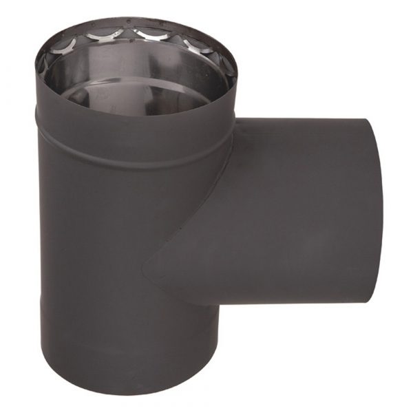 6" Ventis Double-Wall Black Stove Pipe 430 Inner Tee with Cap - VDB06T