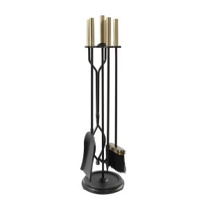 Neoclassic Fireplace Tool Set, Antique Brass and Black by Minuteman
