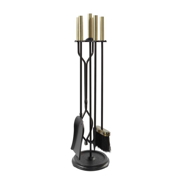 Neoclassic Fireplace Tool Set, Antique Brass and Black by Minuteman