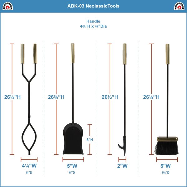 Neoclassic Fireplace Tool Set, Antique Brass and Black by Minuteman - Image 3