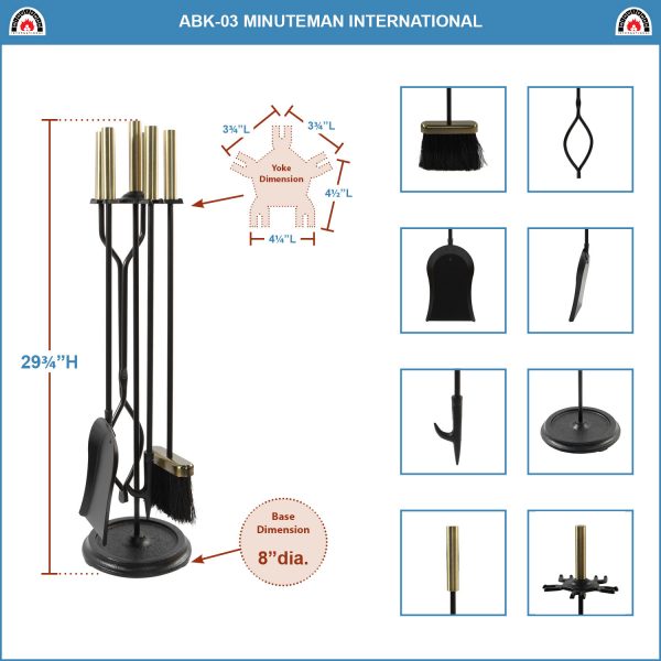 Neoclassic Fireplace Tool Set, Antique Brass and Black by Minuteman - Image 2