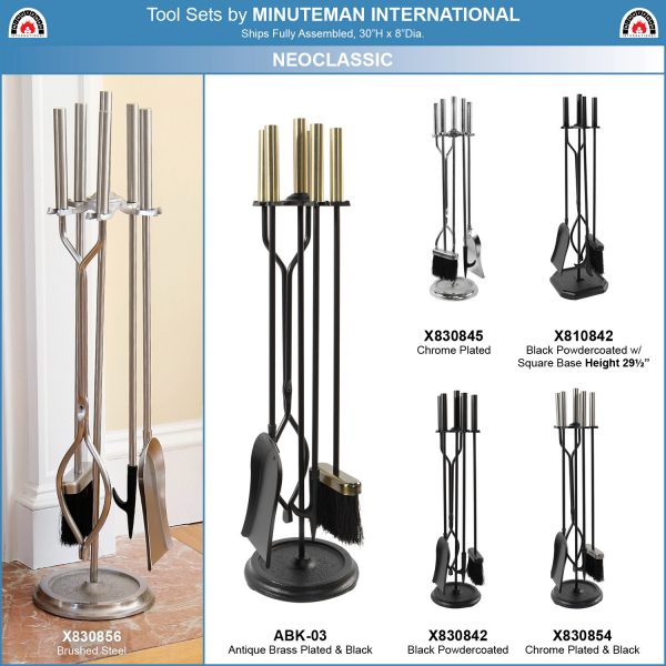 Neoclassic Fireplace Tool Set, Antique Brass and Black by Minuteman - Image 6