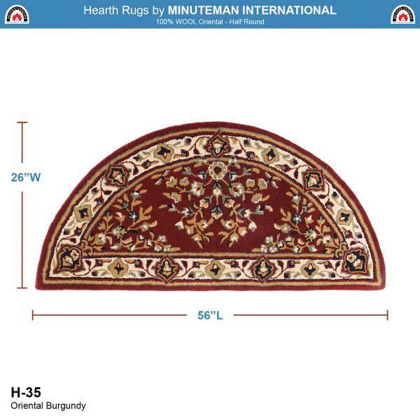 Burgundy, 56x26-in Oriental Half Round Rug by Minuteman - Image 2