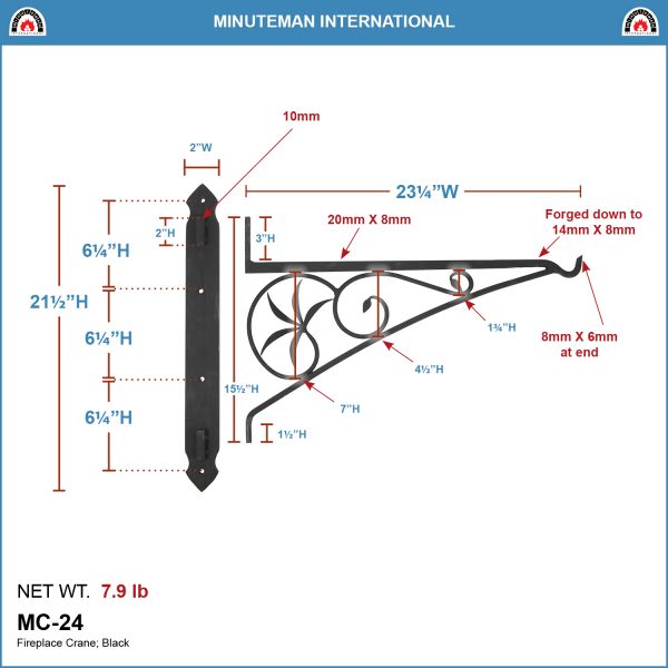24-in Swivel Arm, Fireplace Crane by Minuteman - Image 2