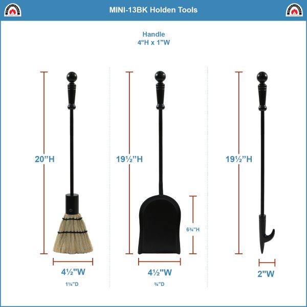Holden Mini Fireplace Tool Set, Black by Minuteman - Image 3