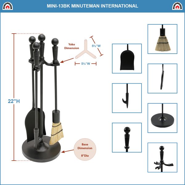 Holden Mini Fireplace Tool Set, Black by Minuteman - Image 2