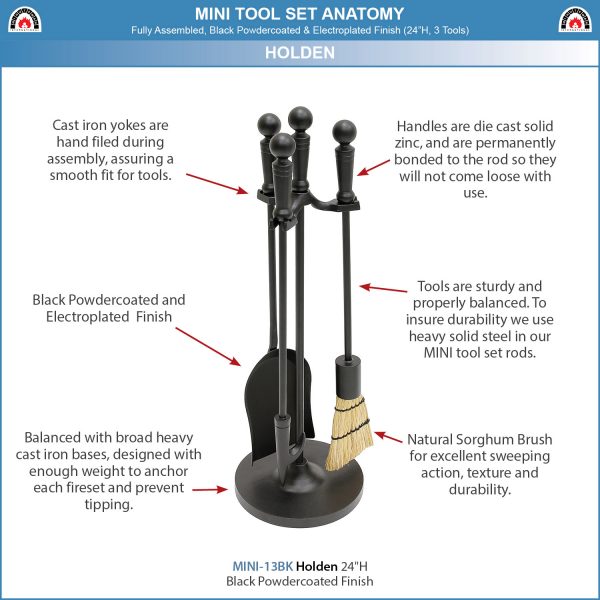 Holden Mini Fireplace Tool Set, Black by Minuteman - Image 5