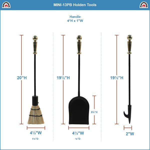Holden Mini Fireplace Tool Set, Polished Brass by Minuteman - Image 3