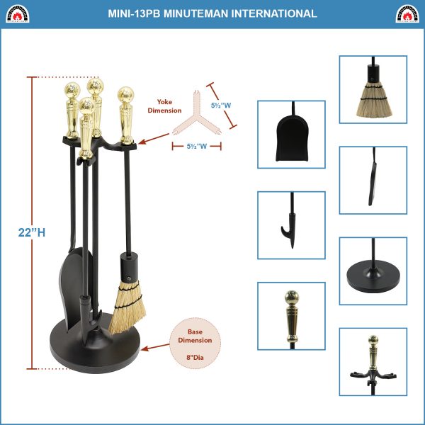 Holden Mini Fireplace Tool Set, Polished Brass by Minuteman - Image 2