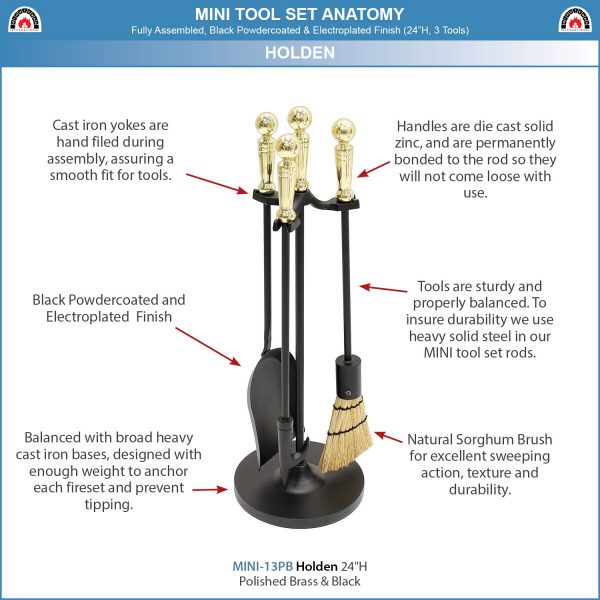 Holden Mini Fireplace Tool Set, Polished Brass by Minuteman - Image 5