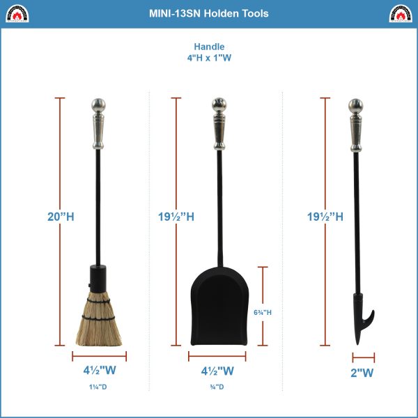 Holden Mini Fireplace Tool Set, Satin Nickel by Minuteman - Image 3