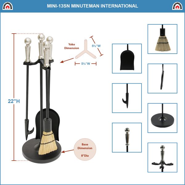 Holden Mini Fireplace Tool Set, Satin Nickel by Minuteman - Image 2