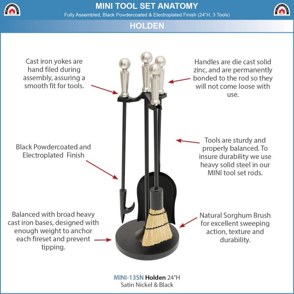 Holden Mini Fireplace Tool Set, Satin Nickel by Minuteman - Image 5