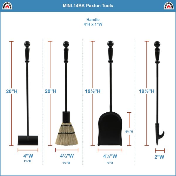 Paxton Mini Fireplace Tool Set, Black by Minuteman - Image 3