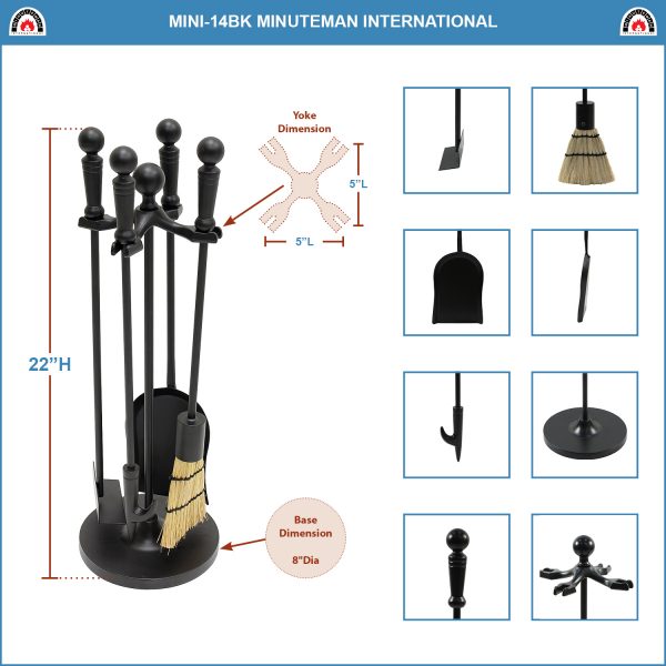 Paxton Mini Fireplace Tool Set, Black by Minuteman - Image 2