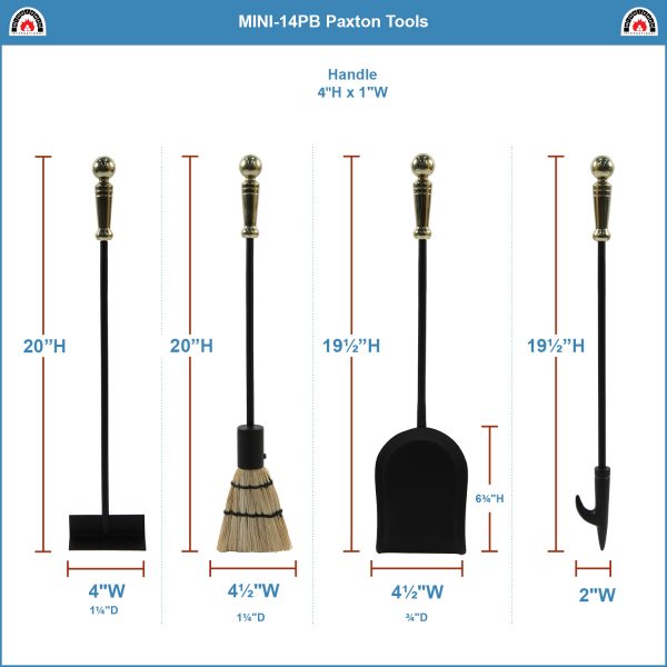 Paxton Mini Fireplace Tool Set, Polished Brass by Minuteman - Image 3