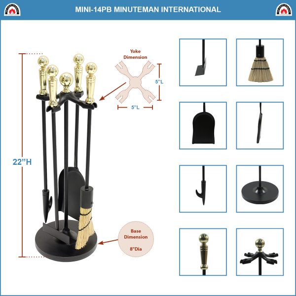 Paxton Mini Fireplace Tool Set, Polished Brass by Minuteman - Image 2