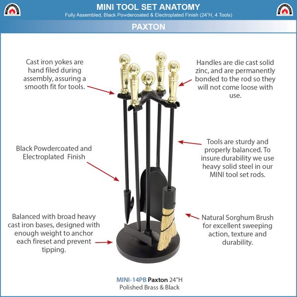 Paxton Mini Fireplace Tool Set, Polished Brass by Minuteman - Image 5