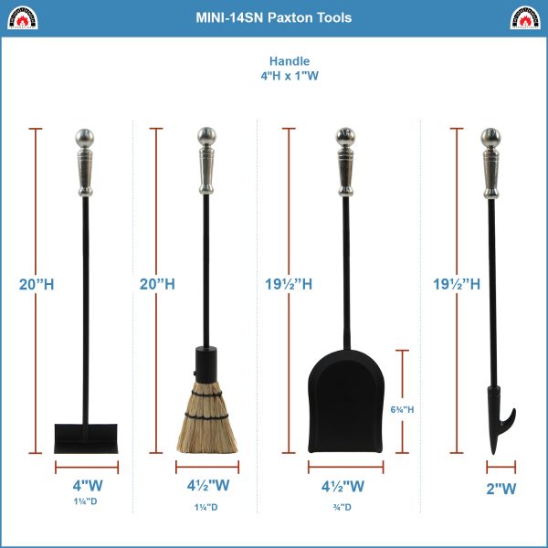 Paxton Mini Fireplace Tool Set, Satin Nickel by Minuteman - Image 3
