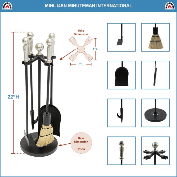 Paxton Mini Fireplace Tool Set, Satin Nickel by Minuteman - Image 2