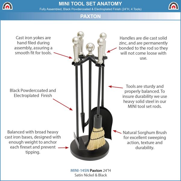 Paxton Mini Fireplace Tool Set, Satin Nickel by Minuteman - Image 5