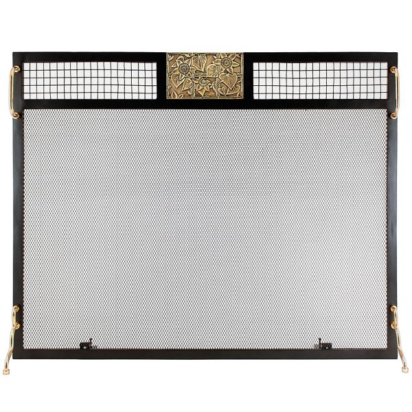 Clematis Emblem Fireplace Screen, Antique Brass by Minuteman