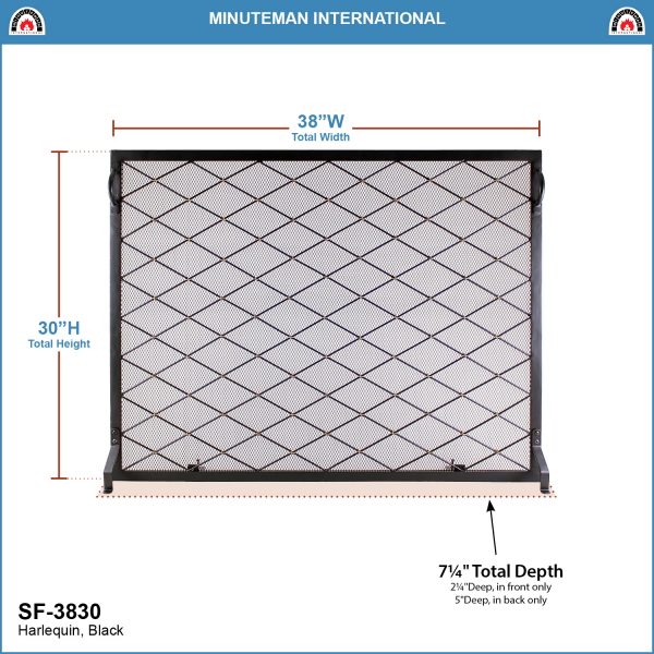 38 x 30-in.Harlequin Flat Fireplace Screen by Minuteman - Image 2