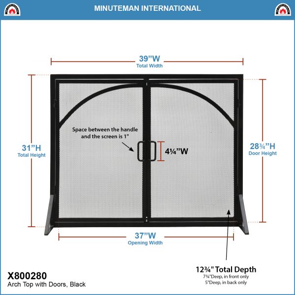 Arch Top Classic Fireplace Screen w/ Doors by Minuteman - Image 2
