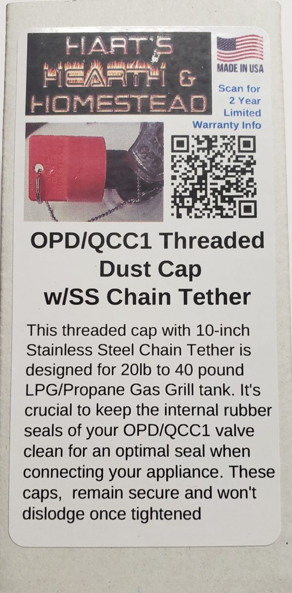 Hart's Hearth & Homestead Propane OPD Threaded Dust Cap w/SS Chain Tether, 2 Year Warranty, fits 20lb-40lb LP Tanks, for BBQ Grills, RV Campers, etc, **Made in USA** - Image 9