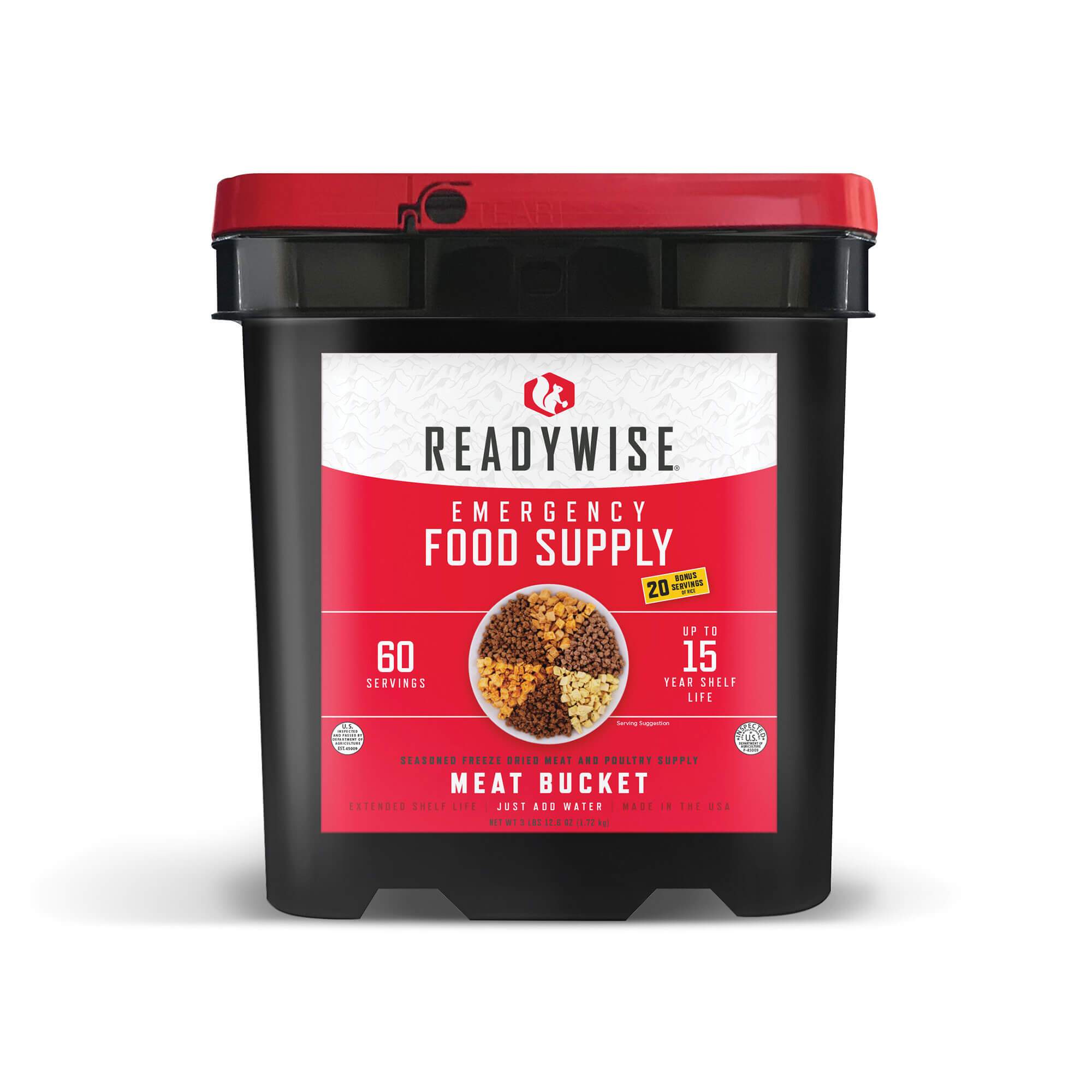 48 Serving Freeze Dried Meat Bucket + 40 Servings Of Rice