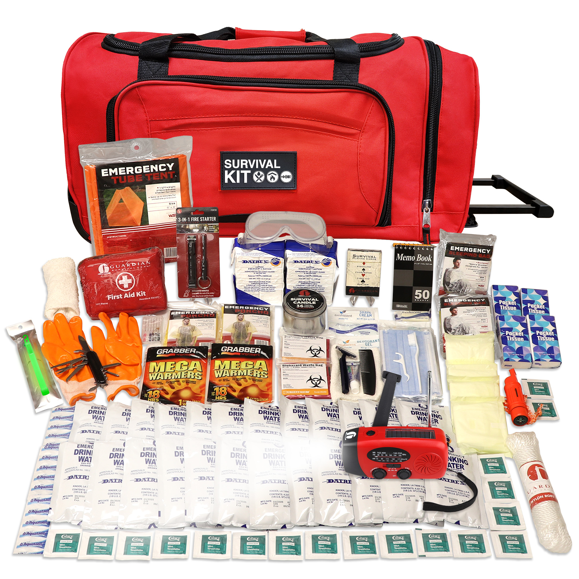 2 Person Comfort Survival Kit, Rolling Bag, Red